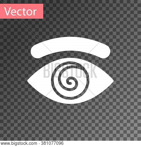 White Hypnosis Icon Isolated On Transparent Background. Human Eye With Spiral Hypnotic Iris. Vector