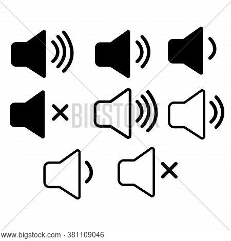 Set Speaker Icon On White Background. Speaker Sign. Sound Symbol. Audio Speaker Volume Icon For Your