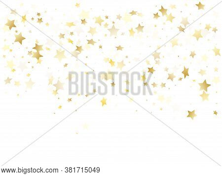 Magic Gold Sparkle Texture Vector Star Background. Cool Gold Falling Magic Stars On White Background