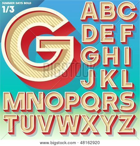 Vector retro alfabet voor zomer typografie design. Eenvoudige stijl vet. Upper gevallen