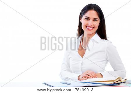 Young business woman isolated over white background