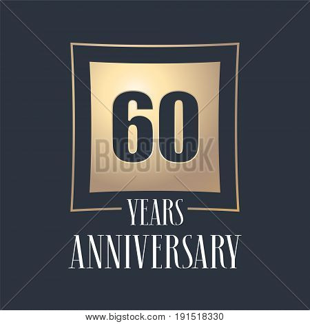 60 years anniversary celebration vector icon logo. Template design element with golden number for 60th anniversary greeting card