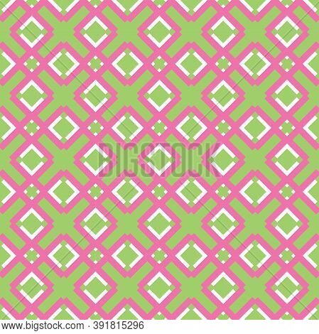 Vector Seamless Pattern Texture Background With Geometric Shapes, Colored In Gren, Pink And White Co