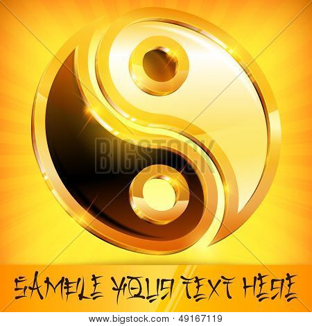 Yin Yang Gold Symbol On Yellow & Text