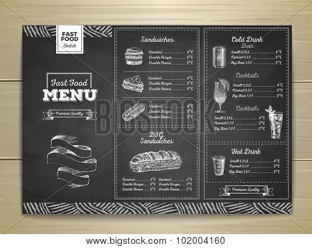 Vintage Chalk Drawing Fast Food Menu. Sandwich Sketch Corporate Identity