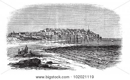 Jaffa in Israel, during the 1890s, vintage engraving. Old engraved illustration of Jaffa port.  Trousset encyclopedia (1886 - 1891).