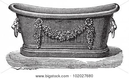 Old engraved illustration of zinc bathtub. Industrial encyclopedia E.-O. Lami - 1875.