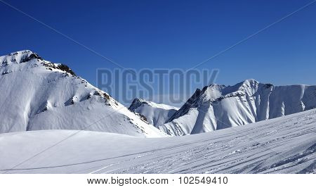 Panoramic View On Ski Slope At Nice Day