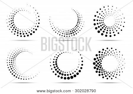 Halftone Circular Dotted Frames Set. Circle Dots Isolated On The White Background. Logo Design Eleme