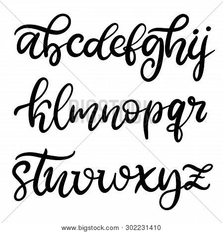 Alphabet In English. Hand Drawn Typeface, Lettering Script Font. Letters Handwritten In Modern Calli