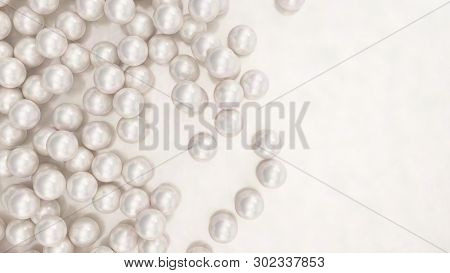 Pile Of Pearls. Background Of The Plurality Of Beautiful Pearls. Gems, Womens Jewelry, Nacre Beads. 