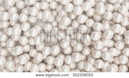 Pile Of Pearls. Background Of The Plurality Of Beautiful Pearls. Gems, Womens Jewelry, Nacre Beads. 