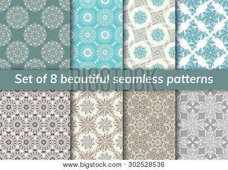 Pattern Set Arabic, Indian, Japanese, Islamic Motifs. Collection Of 8 Patterns. Mandala Seamless Pat