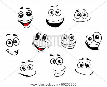 Funny cartoon emotional faces set