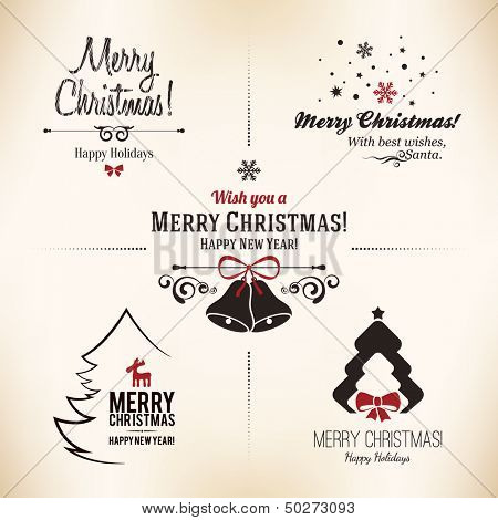 Christmas and New Year symbols for designs postcard, invitation, poster and others