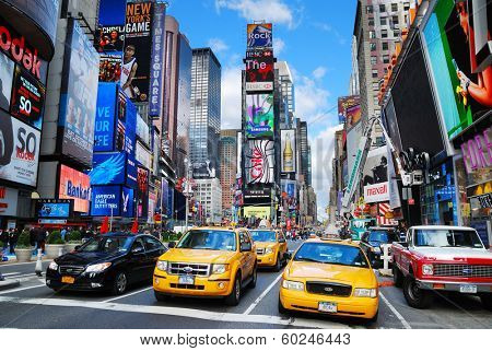 NEW YORK CITY - SEP 5: Times Square with traffic September 5, 2009 in Manhattan, New York City. It is featured with Broadway Theaters and LED signs and a symbol of New York City and the United States