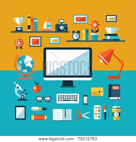 Illustration of vector school flat design composition