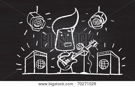 Illustration of chalked character with guitar