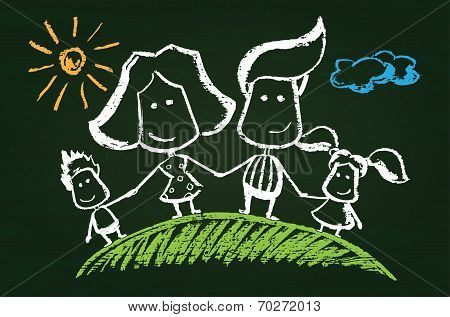 Illustration of chalked happy family