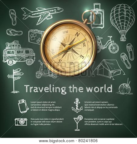 World Travel Poster With Compass