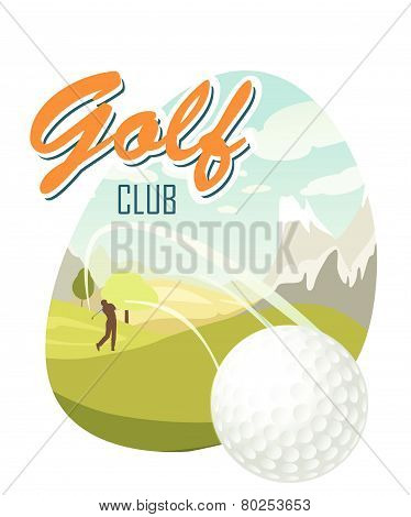 Golf Ball And A Beautiful Landscape. Golf Club. Poster For Sport. Beautiful Sunny Day On The Golf Co