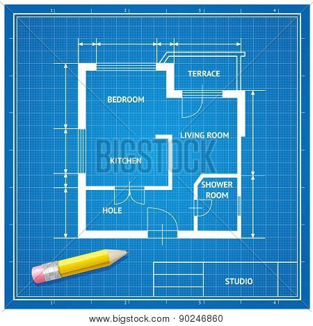 Vector  furniture architect blueprint background Flat Design