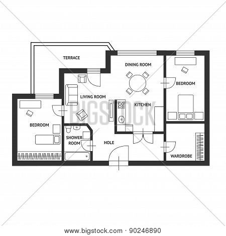 Vector  Architect plan with a furniture Flat Design