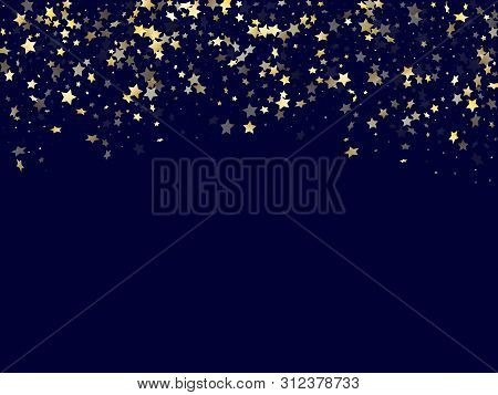 Gold Falling Star Sparkle Elements Of Glitter Gradient Vector Background. Modern Confetti Gold Stars