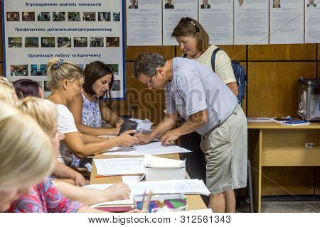 Odessa, Ukraine - July 21, 2019: Elections In Ukraine. Place For People Voting By Voters In National