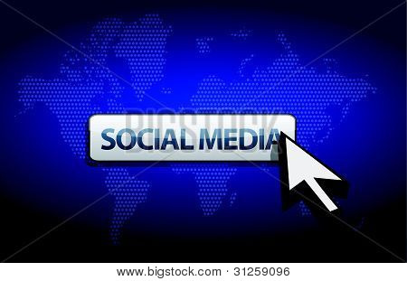 social media blue background with a map of the world