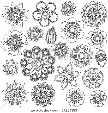 Vector Collection of Doodle Style Flowers or Mandalas