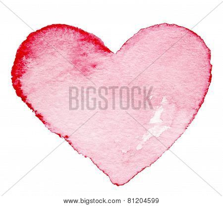 Watercolor Painted Red Heart Symbol  For Your Design. Heart Shape For Valentines Day Love Symbols.