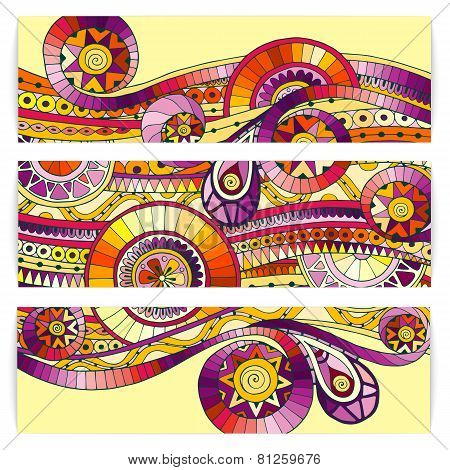 Set of abstract doodle tribal vector cards.