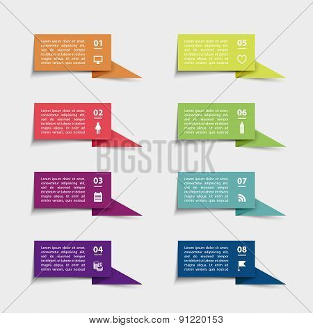 Vector paper flag stickers and labels with realistic shadows for infographic set.