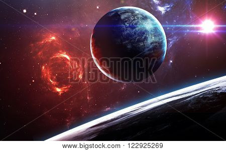 Universe scene with planets, stars and galaxies in outer space showing the beauty of space exploration. Elements furnished by NASA