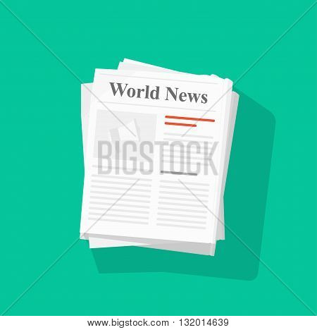 Newspaper stack vector illustration news paper pile front page top view abstract text articles and headlines world news daily paper rolled journal heap magazine flat icon design isolated on green