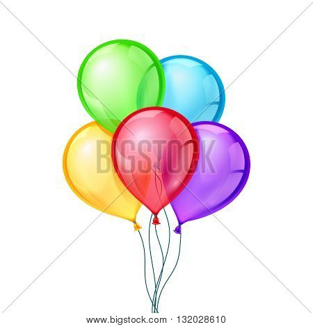 Celebratory vector balloons on isolated transparent background. Air balloon, inflatable balloon air, rubber air balloon flying, festival decoration birthday illustration