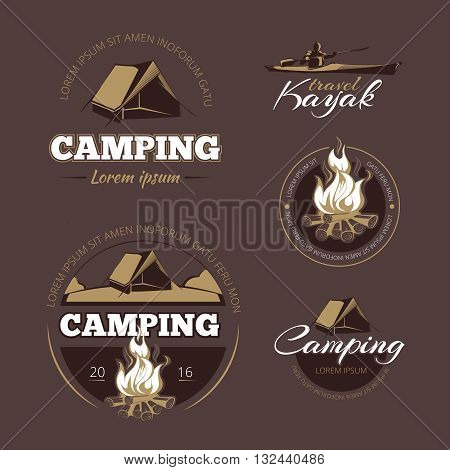 Vintage outdoor adventure and camping vector color labels set.  Label outdoor camping, vintage camping, logo adventure camping illustration