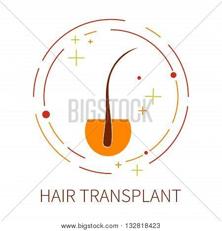 Hair transplant logo template made in line style. Hair loss treatment concept. Minimal hair follicle icon is perfect for hair clinics or medical diagnostic centers. Vector illustration.