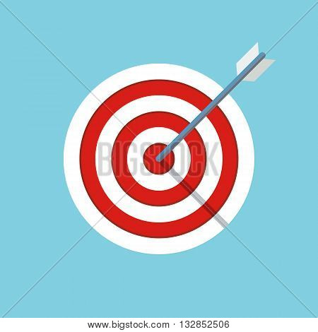 target or objective icon. business objective concept. successful shot in the darts target. dartboard with arrow. isolated on blue background. vector illustration