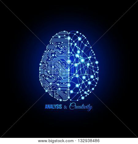 Cold analysis and bursting creativity paired together in brain and thinking concept. Human brain. Analytical brain. Creative brain. Human thinking. Analytical thinking Creative thinking.