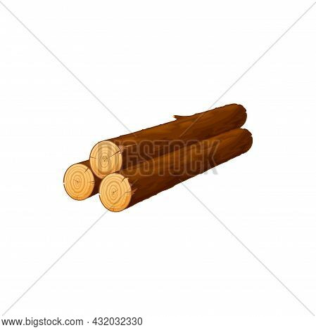 Stalked Oak Or Pine Timbers, Lumber Sticks Isolated Flat Cartoon Icon. Vector Stalk Of Tree Trunks, 