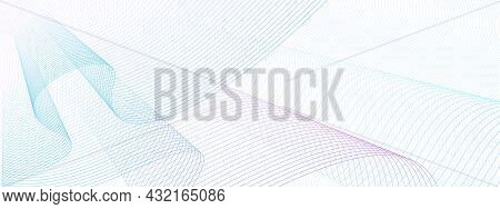 Teal, Blue, Magenta Draped Net, Wavy Thin Curves. Abstract Vector Watermark For Cheque, Ticket, Bann