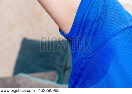 Man With Hyperhidrosis Sweating Very Badly Under Armpit.man Sweating Excessively Smelling Bad At Hom