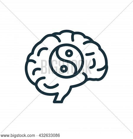 Mental Health Line Icon. Brain And Yin Yan Sign. Positive Mind Wellbeing Concept Linear Pictogram. H