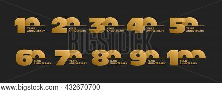 Set Of Anniversary Logo Design On Black. Stock Vector Illustration For Greeting Card, Invitation Etc