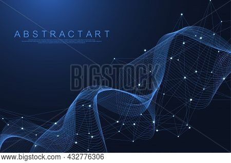 Technology Abstract Lines And Dots Connection Background. Connection Digital Data And Big Data Conce