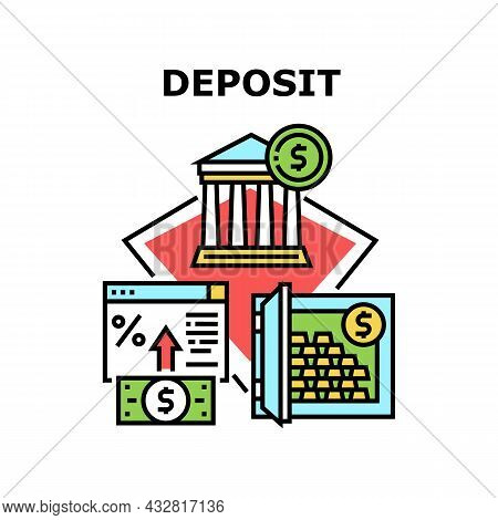 Deposit Bank Vector Icon Concept. Money Deposit Bank And Storaging Gold Bar In Safe. Online Banking 