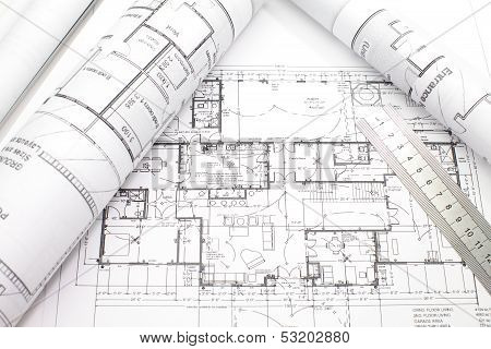 Architecture plan and rolls of blueprints