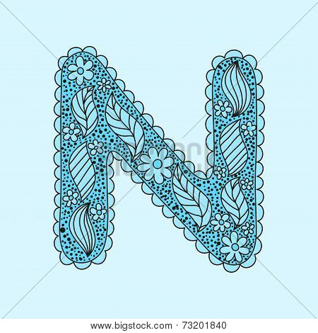 Cute letter N. Floral monogram N